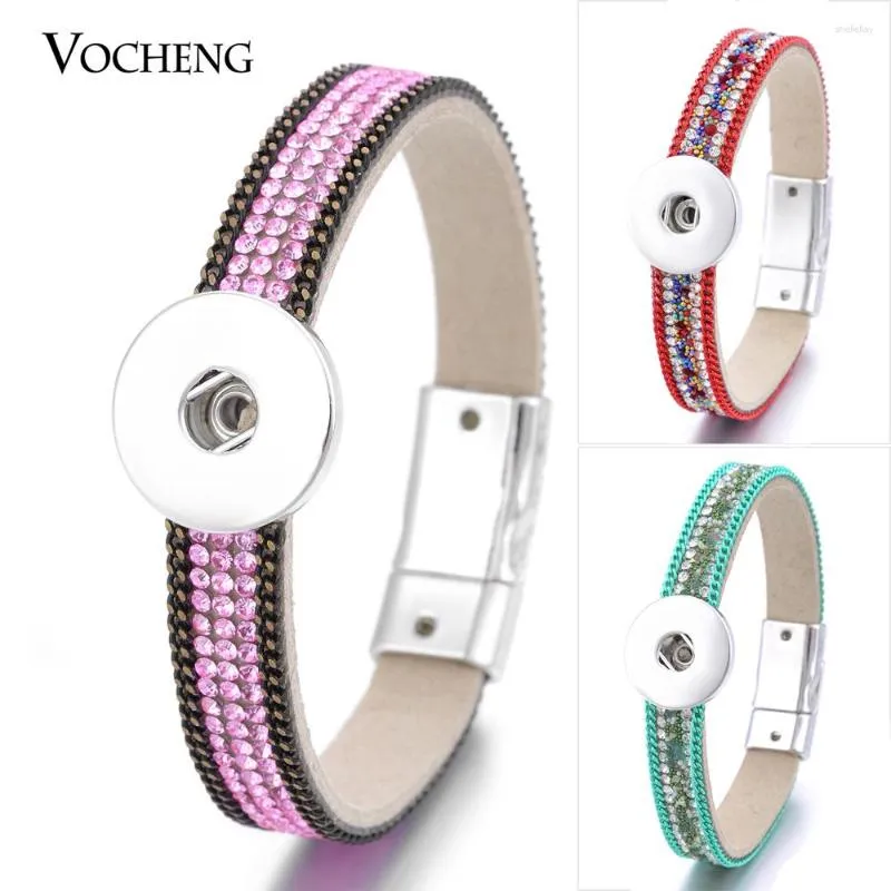 Charm-Armbänder Vocheng Ginger Snaps Schmuck 8 Farben 18 mm buntes Bling-Kristall-Leder-Magnetverschluss-Armband NN-464 Snap