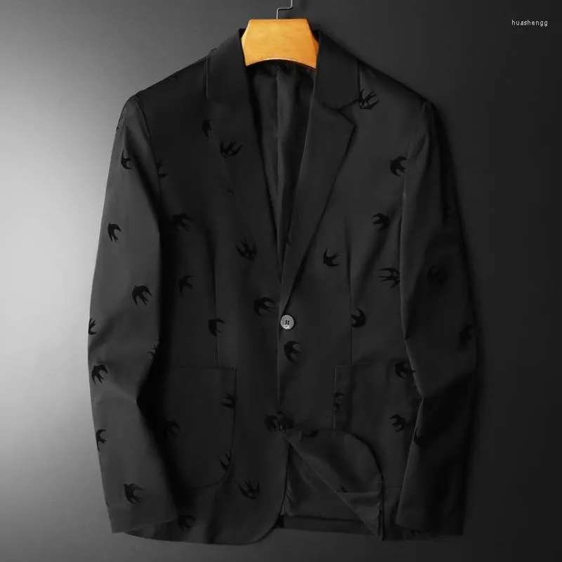 Herrenanzüge Minglu Swallow Bedruckter Blazer Luxus Frühling Herbst Einfarbig Einreiher Business Casual Mann Jacken Plus Größe 5XL