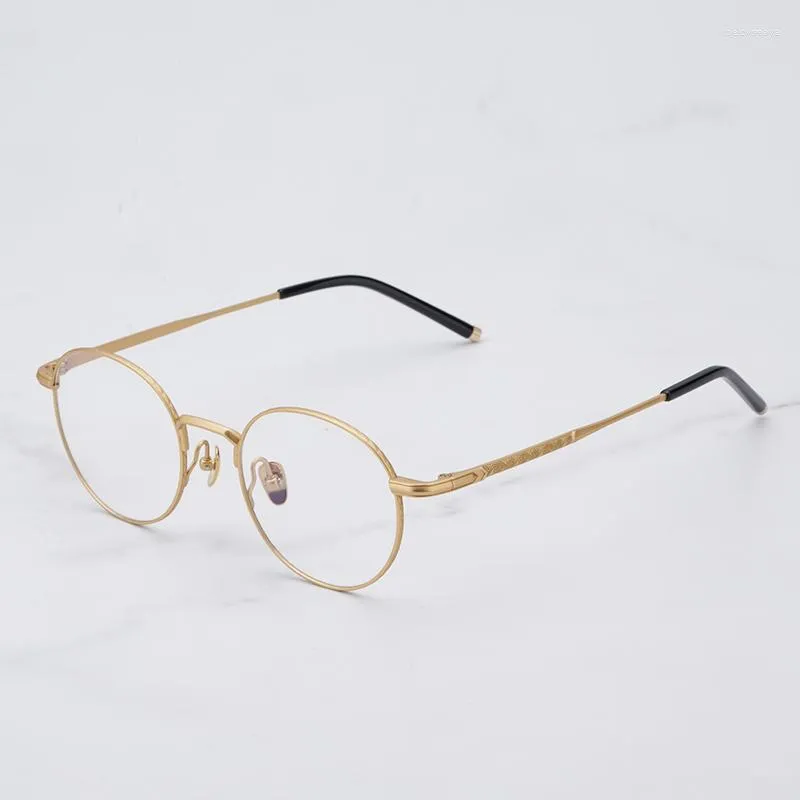 Lunettes de soleil Cadres Japon Designer Marque Vintage Or Rond Lunettes Rétro Artisanat Super Léger Pur Titane Myopie Lunettes Cadre