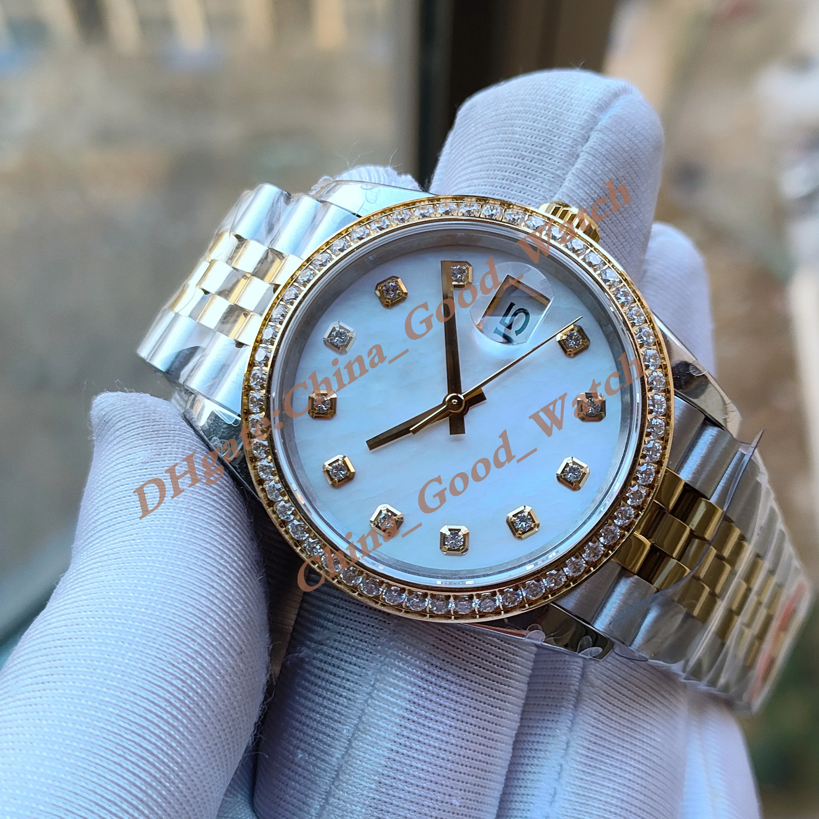 2 styl dobry zegarek BPF Fabryka Zegarek męski 2813 Automatyczny ruch 36 mm Data żółte złote pokrętło klasyczne zegarki BPF Diamond Bezel Toppatchs z upominkową plastikową pudełkiem