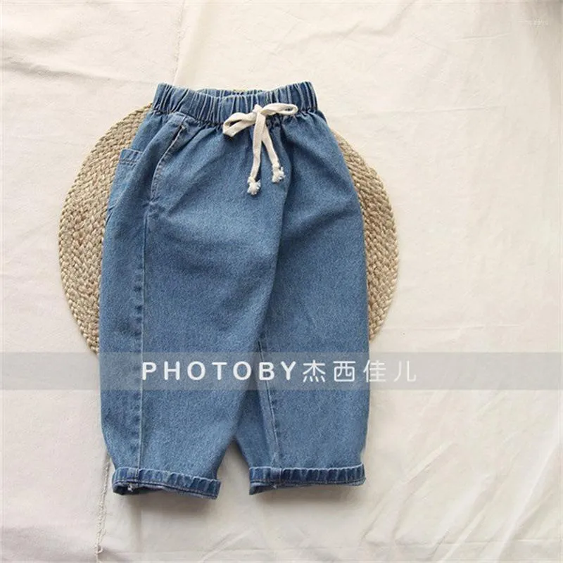 Hose Kinder Kleidung Kinder Hosen koreanischer Stil Frühlings- und Sommerjungen Mädchen Einfache Mode elastische Taille Schnürung Casual Jeans