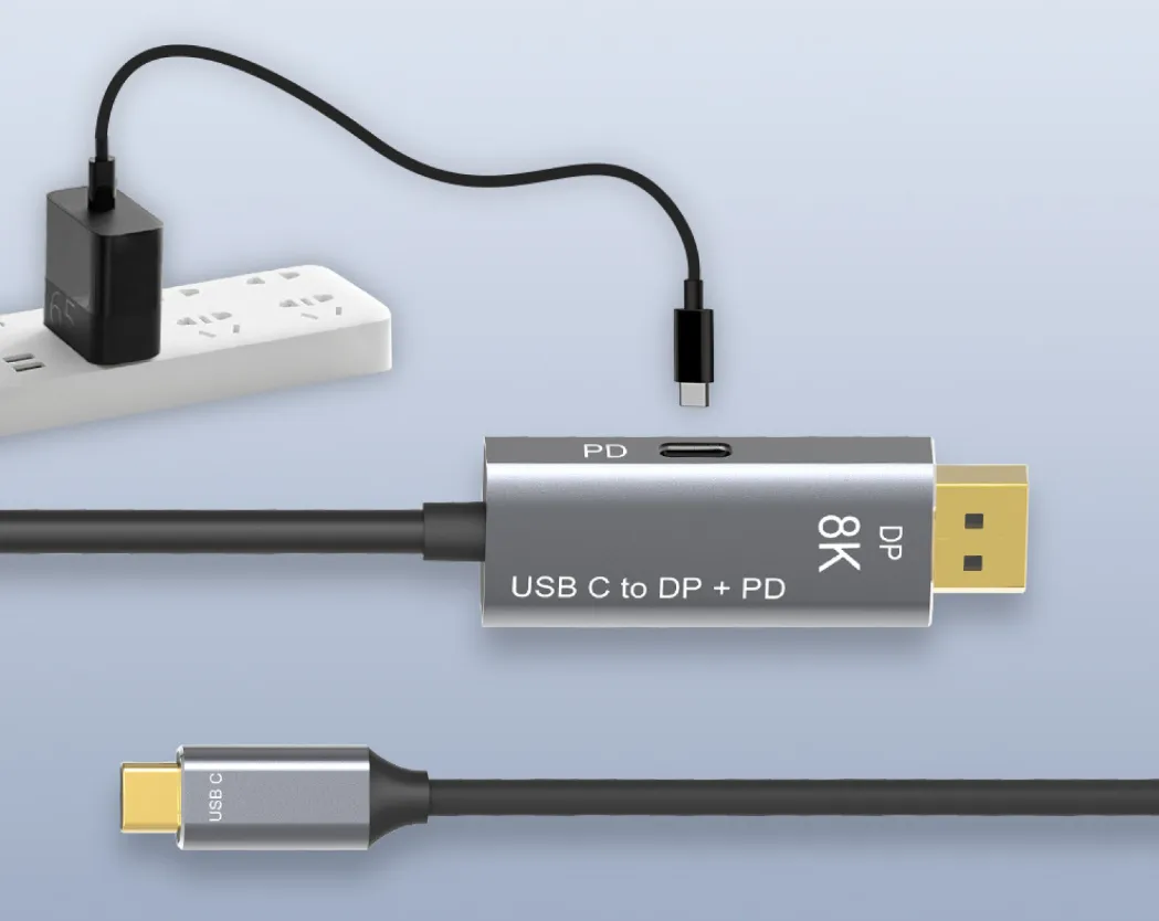 PCラップトップのPD Thunderbolt 3タイプCからDP 1.4双方向変換を充電したPD充電付きPD充電付きUSB-CからDisplayPort 1.4 8Kケーブル