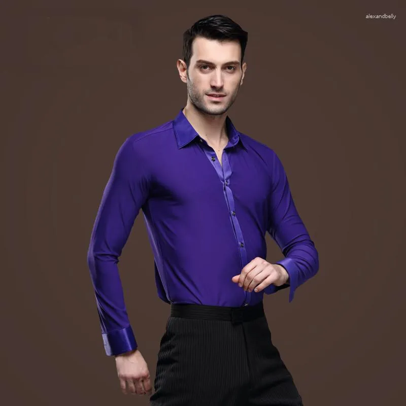 Stadiumkleding Hoge kwaliteit Man Ballroom Dans Tops Lange mouw Heren Latin Shirts Revers/kraag Praktijk/Prestaties