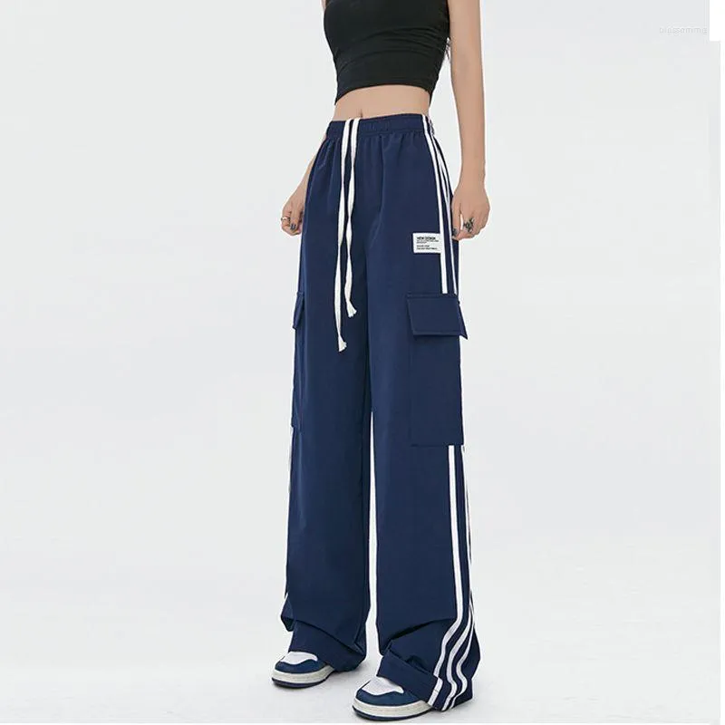 Women's Pants Harajuku Woman Oversize Stripe Cargo Sweatpants Drawstring Pocket Spring Autumn Streetwear Fashion Joggers Sport Casual