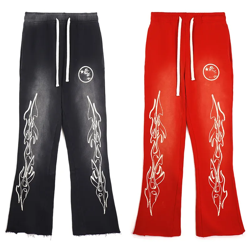 Hellstar Flared Red Designer Streetwear Pants For Men American