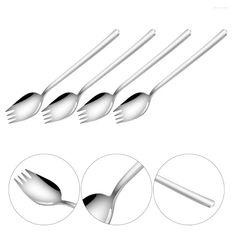 Dinnerware Sets 4 Pcs Mini Forks Stainless Steel Salad Spoon Simple Dessert Dinner Spoons Metal Fruit Servers Serving Utensils Picks