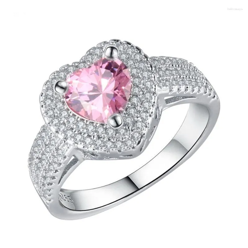 Clusterringe yayi Schmuck Top -Qualität Pink Natural Edeles Kubikzirkonia Silber Farbe Engagement Hochzeit Herzgeschenke