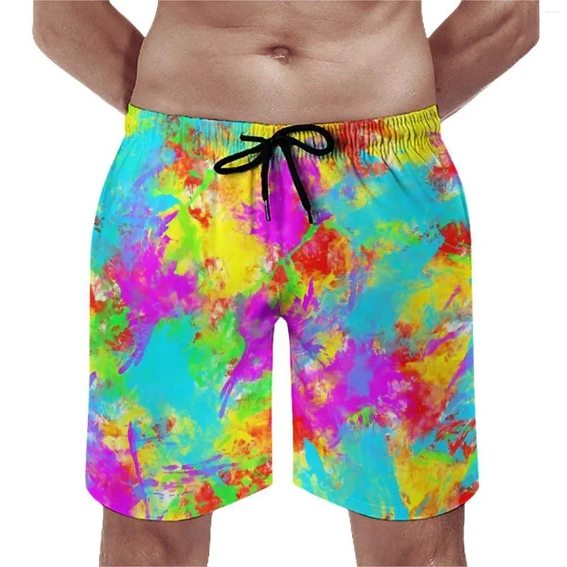 Pantalones cortos para hombre con estampado de pincel colorido, pintura abstracta para gimnasio, playa informal, gráfico para correr, surf, bañador de secado rápido, regalo