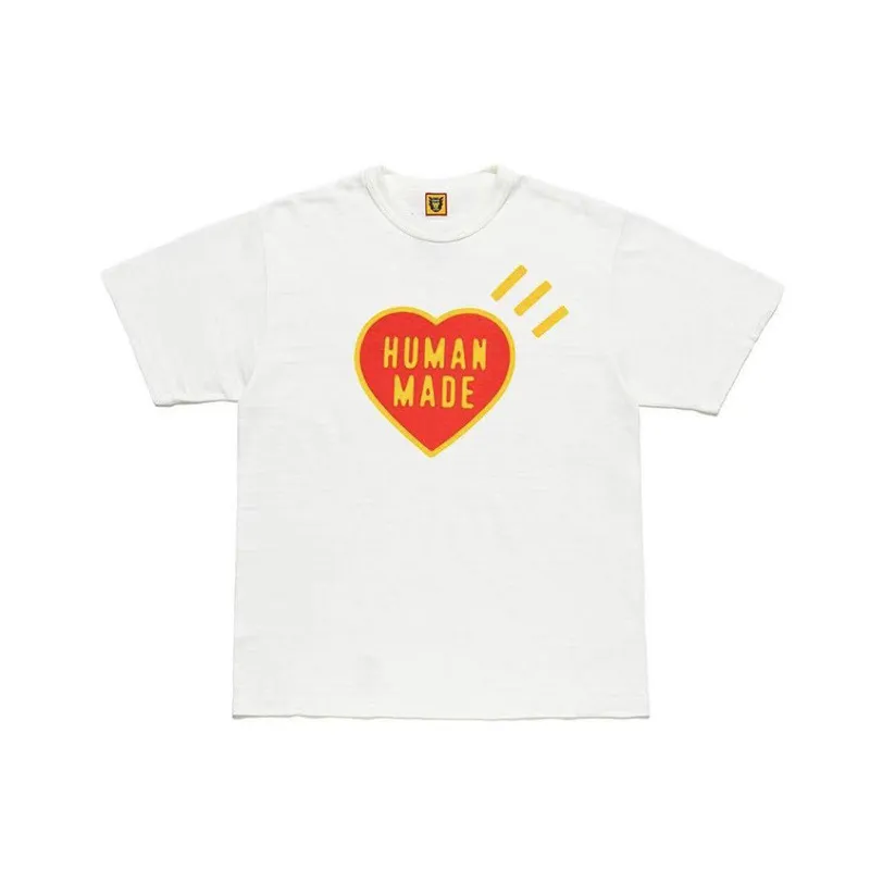 2023 Summer Red Love Heart Printed HUMAN MADE Mens T-Shirts 100% Cotton Comfortable Fabric Short Sleeved T shirt for Men Women S-2XL Japan Tide Brand Tee