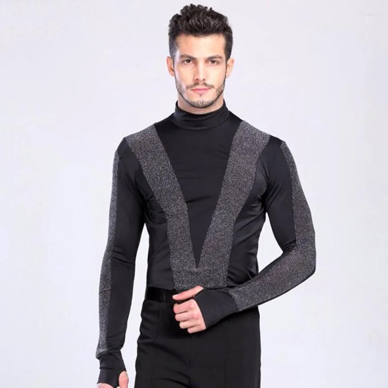 Stage Wear 2023 Man Ballroom Dance Tops/Shirts High Collar Long Sleeve Men Shirop Adult Cha Cha/Rumba/Latin/Ballroom Clothes