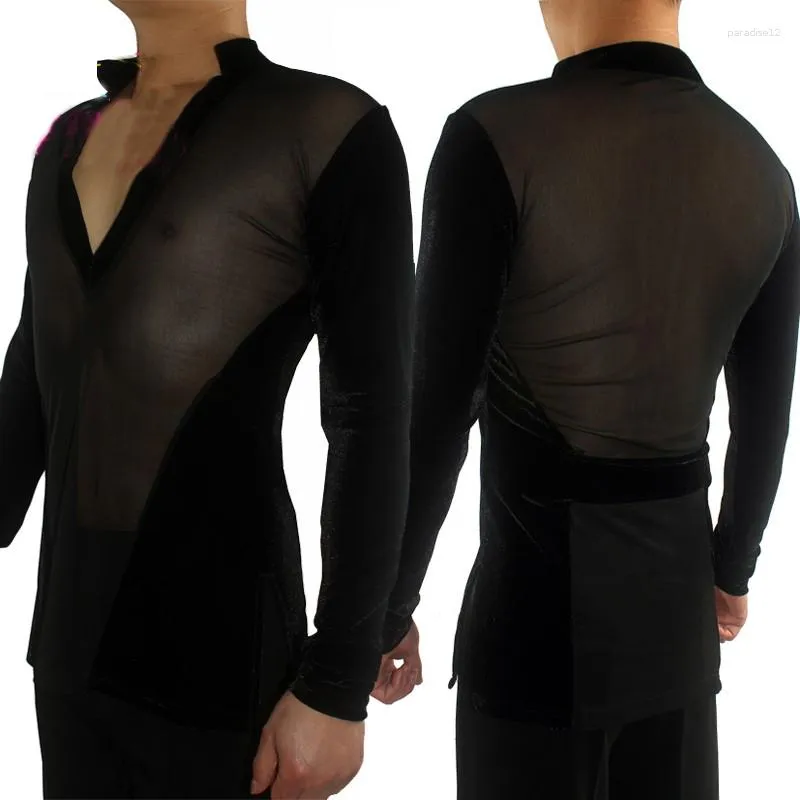 Stage Wear Hommes Latin Dance Competition Chemise 2023 Mâle Sexy Gaze Tops Costume Professionnel Costume Professionnel Chemises de Performance de Patinage sur Glace VDB847