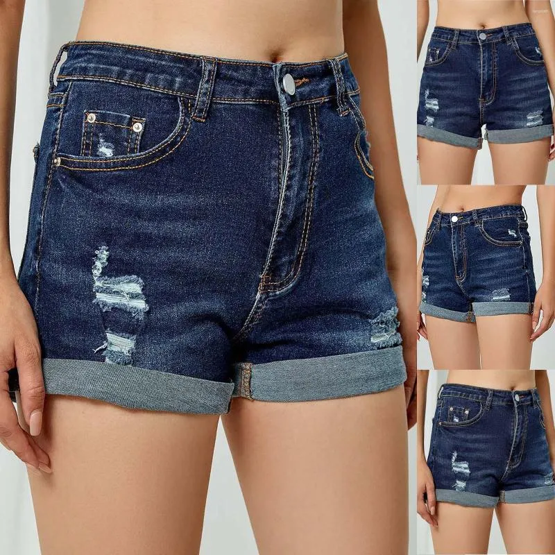 Shorts pour femmes 2023 européen et américain tendance déchiré bouclé élastique taille haute denim jean pantalon pour les femmes travail