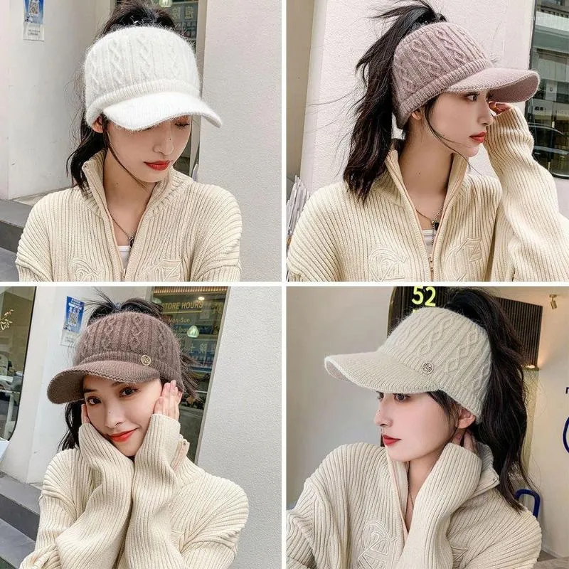 Велосипедные кепки, модная осенне-зимняя теплая женская мягкая вязаная шапка для девочек, женская бейсбольная кепка с пустым верхом, повседневная уличная ветрозащитная шапка