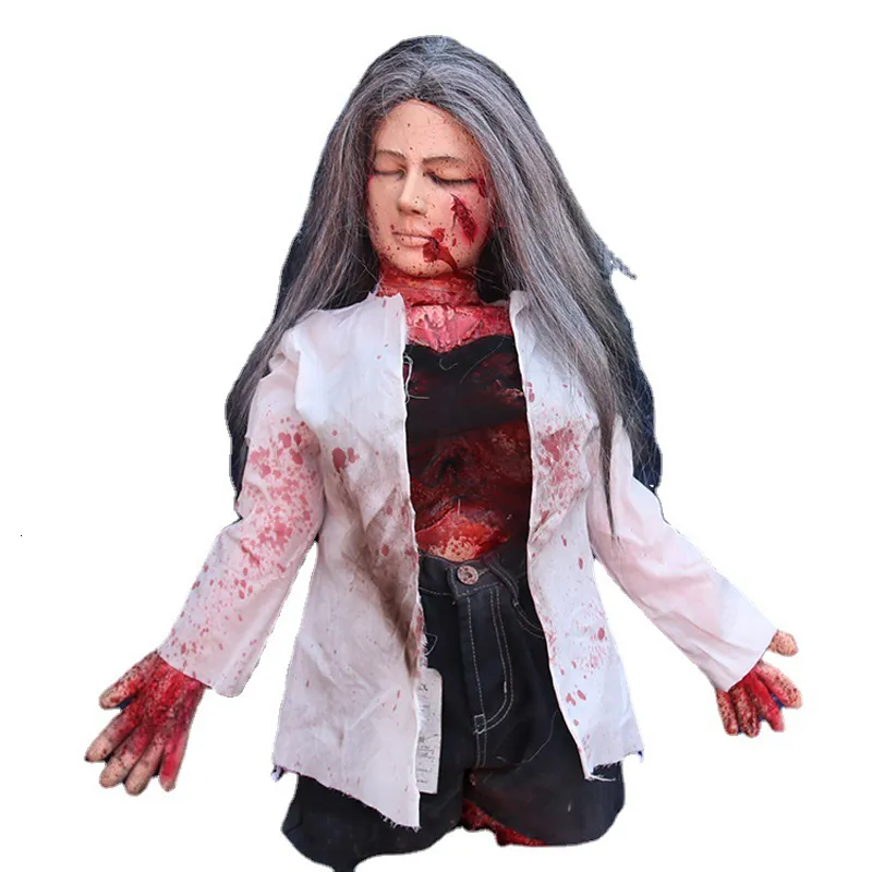 AOFOX Halloween Bloody Dead Body, 5.4ft Latex Skinned Full Body Hanging Corpse Torso Props with Bloody Bag for Haunted Hoe Zombie Halloween Party Decoration (Women