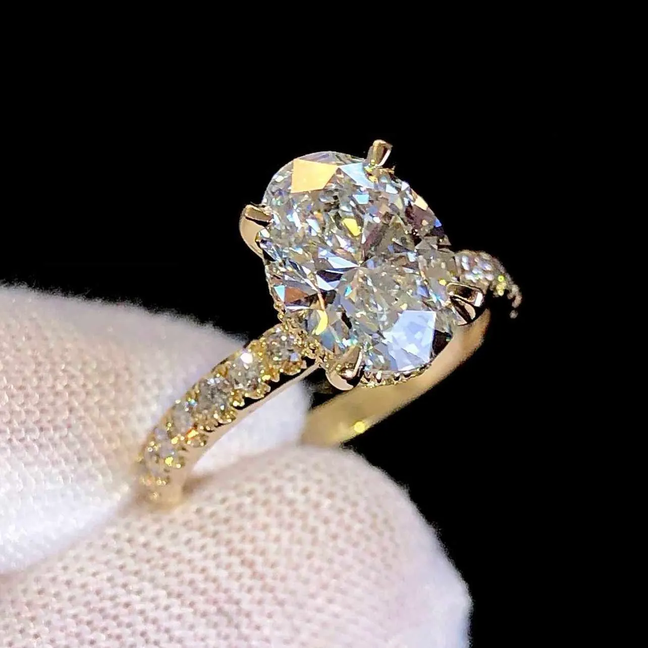 Het Sale Real Gold 9K 14K S Sier Women Wedding Set Oval Cut Diamond Engagement Rings Moissanite