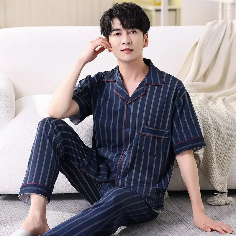 Męska odzież snu Summer Pajama Zestaw piżamowy w pielęgnacji pajama bawełniany garnitur nocny Pijamas Lounge Home odzież