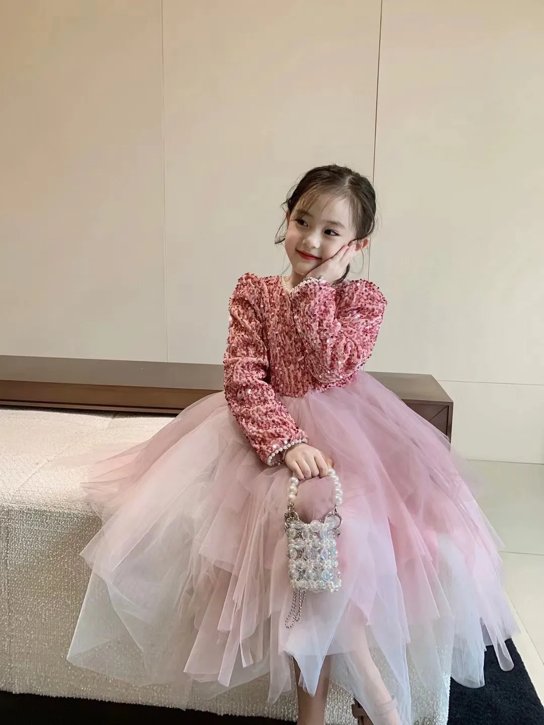 Kids Girl Dresses Girl's Dancewear Autumn Winter Girl Cosplay Costumes Handwork Luxurious Sequins Princess