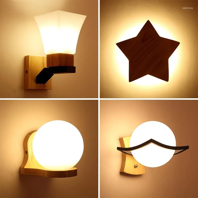 Lámparas de pared Lámpara de madera LED de estilo japonés moderno Luz de noche de madera creativa para el pasillo del dormitorio