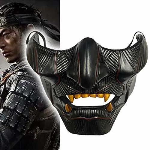 Maschere per feste Maschera Fantasma di Tsushima Jin Sakai Cosplay Mezza faccia Samurai Guerriero Faccia Prop Halloween Hannya Maschera Decorazione Festa Prop Resina 230901