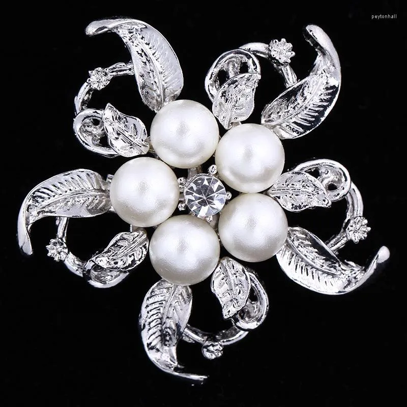 Broschen RONGQING 4,2x4,2cm Blätter Blume Imitation Perlen Brosche Pins Für Frauen Anzug Hüte Zubehör Schal