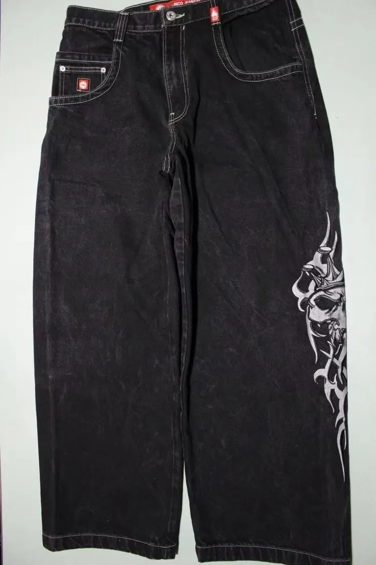 Y2K Mens Harajuku Hip Hop Skull Graphic Oversized Jeans Y2K Mens Harajuku Hip Hop Skull Graphic Oversized Jeans