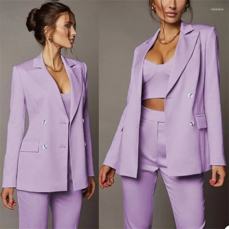 Pantaloni a due pezzi da donna Viola chiaro Abiti da donna 3 pezzi Blazer Set Abito da festa formale Custom Made Business Costume Homme (Giacca a canotta