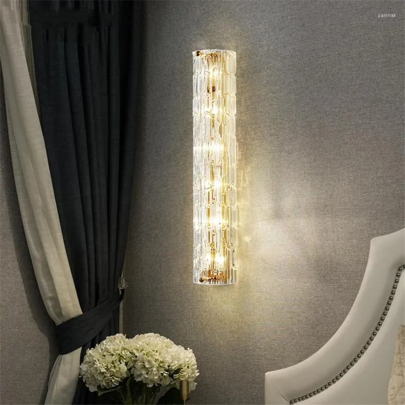 Vägglampa lyxiga kristalllampor koppar post modernt vardagsrum bakgrund sconce lampor sovrum sängen villa halljus