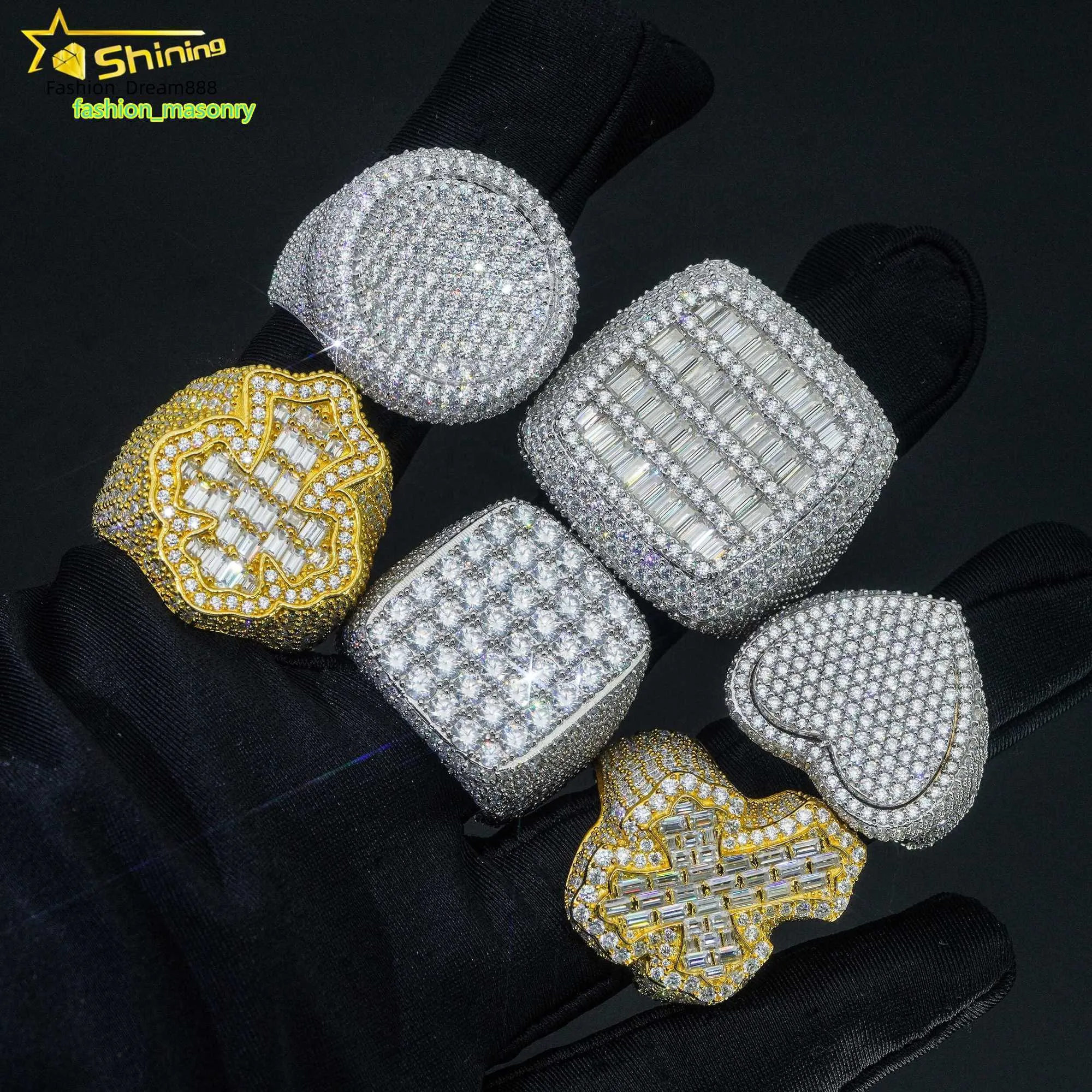 Fine jewelry iced out hip hop cuban ring gold plated 925 sterling silver vvs moissanite diamond ring for men2024