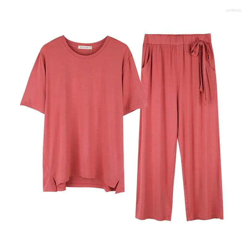 Women's Sleepwear 2023 Summer Casual Lossen Pajama Sets Ladies Bamboo Fiber Suit Women Short Sleeve T Shirt & Pants Home Clothes M-XXL