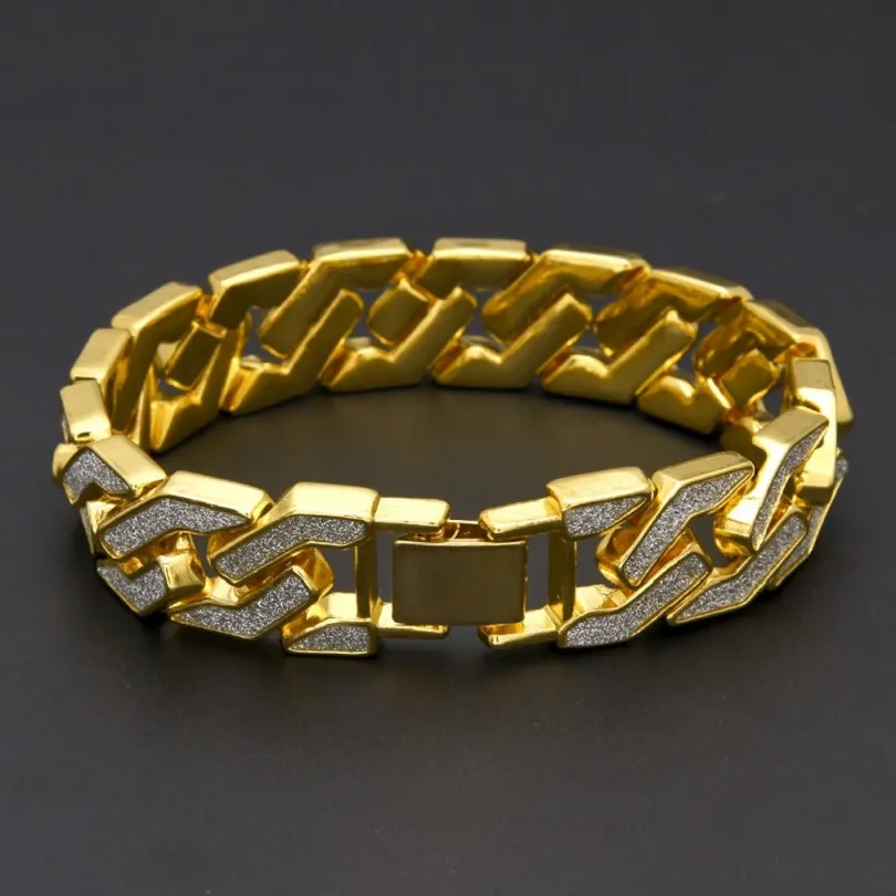 Bracciale a catena di collegamento cubano per maschi ghiacciati da braccialetti hip hop gioielli in oro.