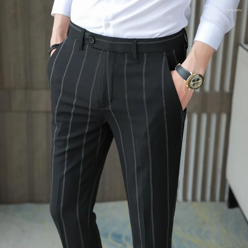 Men's Suits 2023 Hombre Fashion Ankle Length Stripe Business Formal Wear Office Trousers Men Clothing Slim Fit Casual Suit Pants 29-36