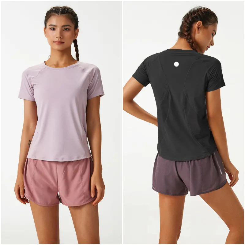 LL-108 Kvinnor Yoga outfit skjortor flickor som kör sport kort ärm t-shirts damer casual vuxen sportkläder tränare gym träning fitness bär tees snabbt torrt