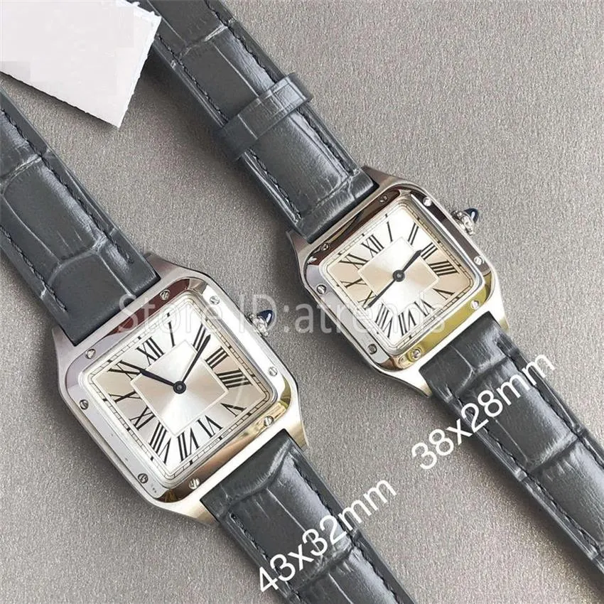 Top Quality Stylish Quartz Watch Men Women Gold Silver Dial Sapphire Glass Leather Strap Wristwatch Classic Square Design Dress Cl267R
