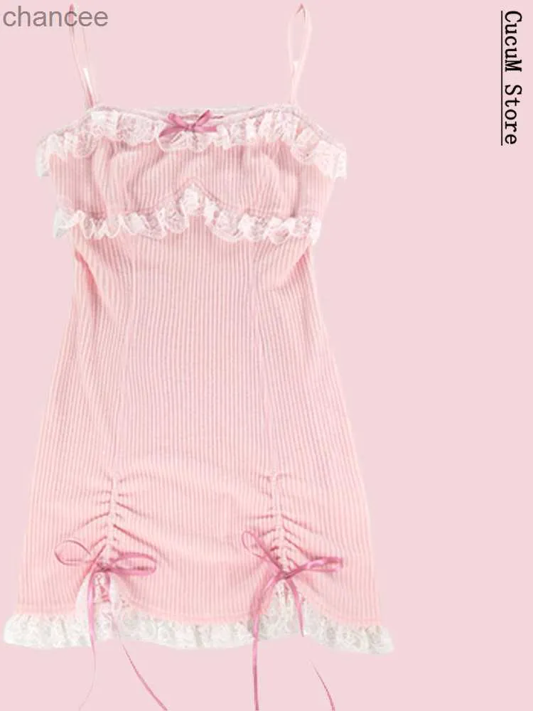 Grundläggande casual klänningar japanska kawaill lolita klänning kvinnor bow rosa party mini klänningar kvinnliga prinsessa koreansk mode 2 bit klänning set 2022 sommar lst230904