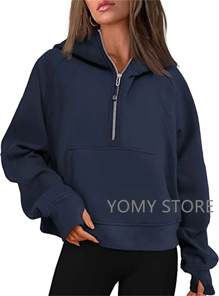 Womens Scuba Half Zip Crop Pink Hoodie Womens With Stand Collar, Oversized  Fleece Sweatshirt For Gym And Sports, Featuring Pockets And Thumb Holes  From Yomy, $23.58