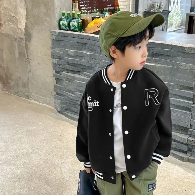 2023 Fashion Boy Baseball Jacket Black Letter Boys Coats For