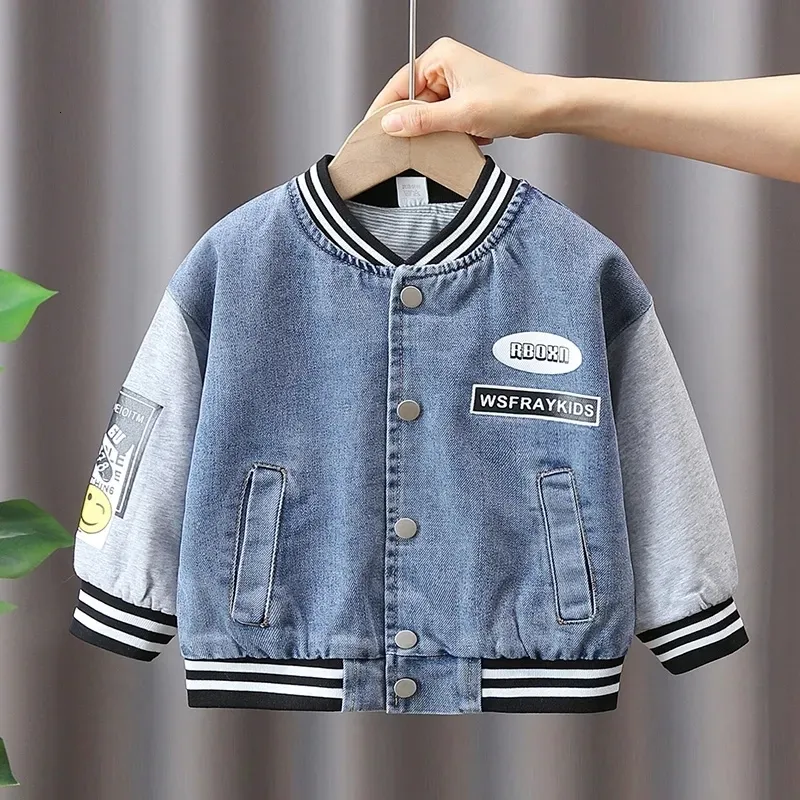 Jacken Jungen Frühling Mantel 2023 Kinder Denim Baseball Jacke Baby Mode Casual Kinder Jeans Für Jungen 230904