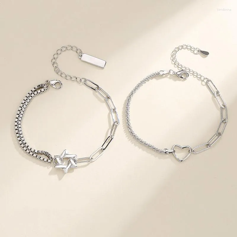 Bracelets de charme en argent sterling couleur hexagramme et amour pour couple amoureux chaîne à main lien bijoux de mode originaux avec timbre