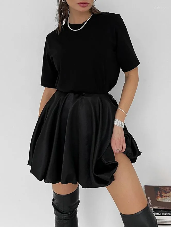 Satin Pleated Mini Skirt Womens High Waist A-Line Skirt Summer