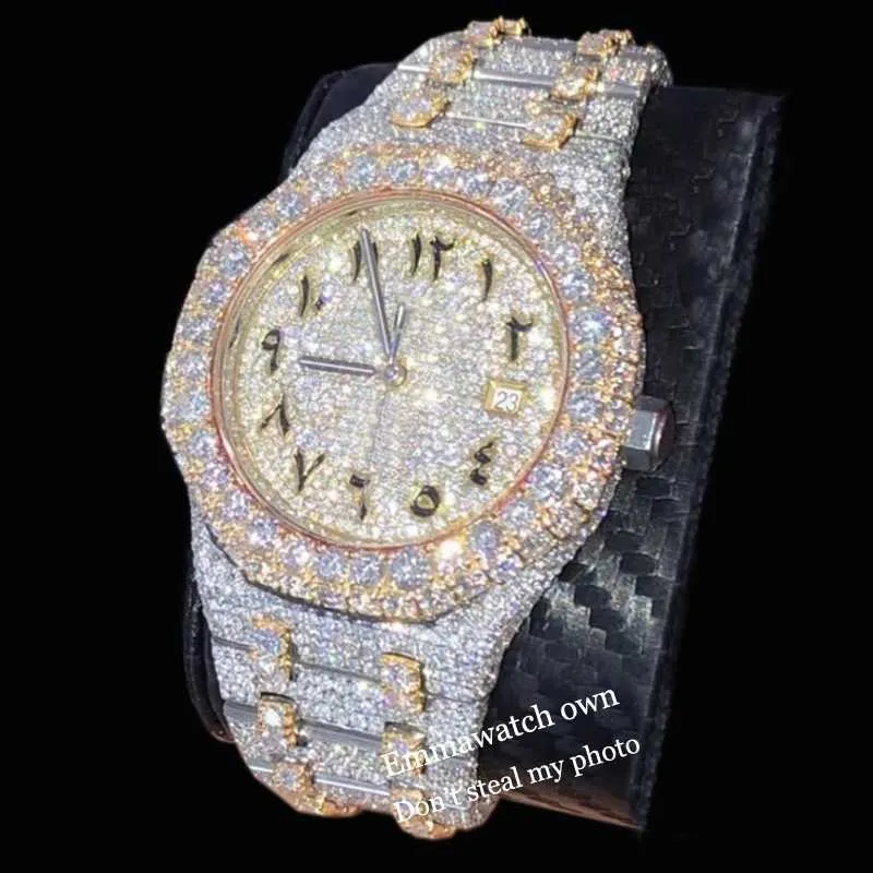 AP Moissanite باهظة الثمن 11 حصوات أنماط الهيكل العظمي مراقبة اختبار Mens Gold Sier 2 Tone VVS Diamonds Whatly Watches Automatic Eta Full Emmawatch