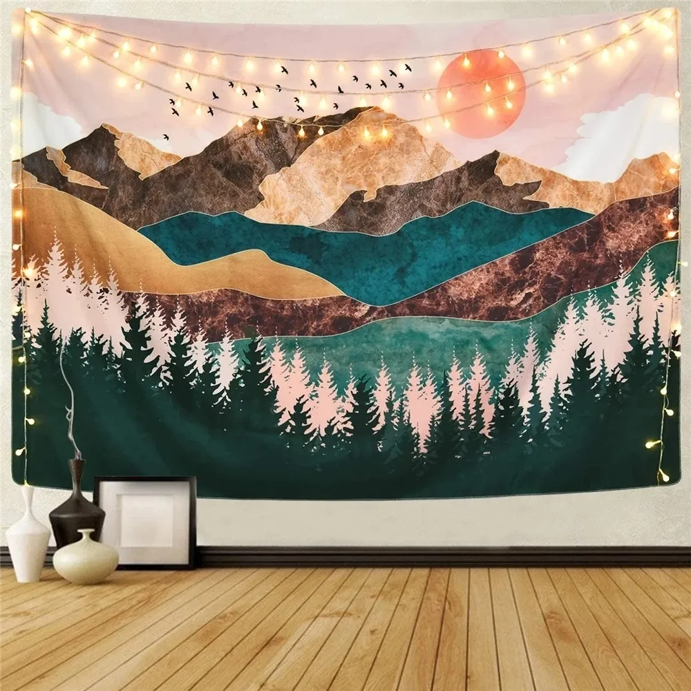 Wandteppiche Sepyue Mountain Tapestry Wall Hanging Tapisserie Home Decor Art Room Boho Trippy Dorm Hd Stoffdecke abstrakte Landschaft Hippie 230901