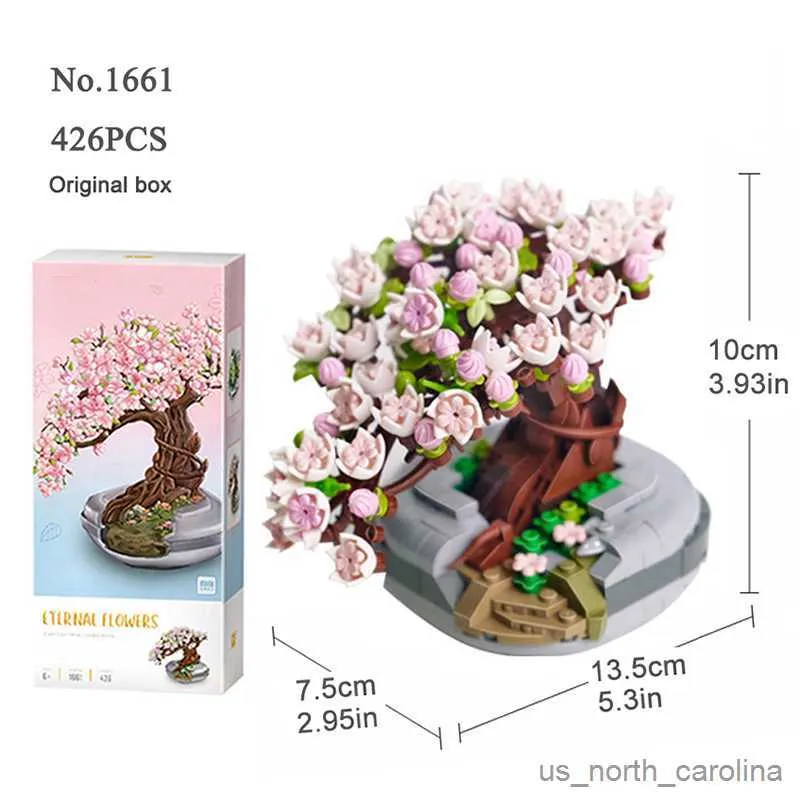 Blocks Bonsai Building Block Flower Creative Plant Cherry Blossom Tree Potted Bouquet DIY Home Ornaments Assembly Toy Friend Gift R230904