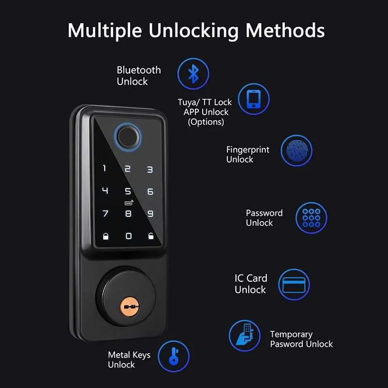 Door Locks Tuya Wifi App Electronic Keyless Smart Door Lock Fingerprint Digital Password Automatic Deadbolt Ttlock Bluetooth Lock for Home HKD230903