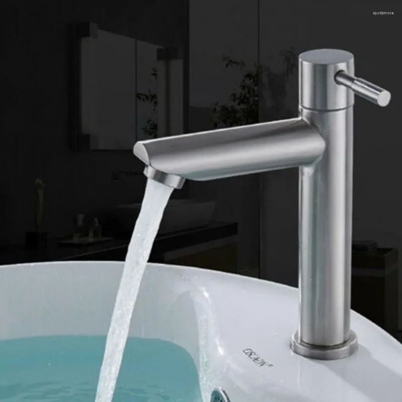 Bathroom Sink Faucets Silver Single Cold Faucet Basin 304 Stainless Steel Universal Filter Impurities Kitchen Accessories