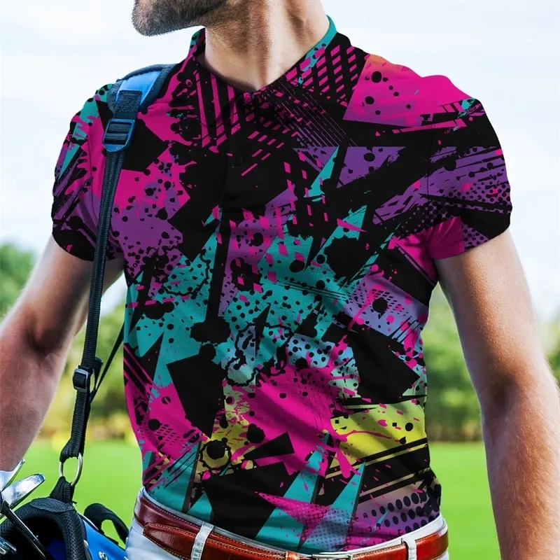 Men's Polos Retro Golfer Polo TShirts Art Print Trending Shirt Summer ShortSleeve Custom Clothing 230901