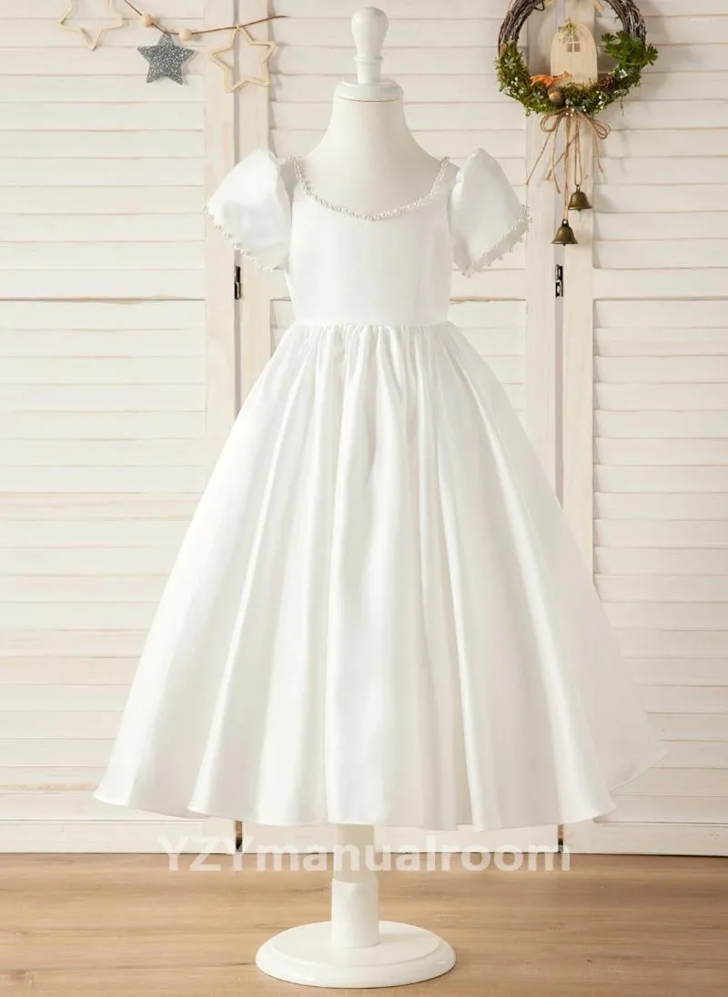 Robes de fille robe de fille fleur demoiselle d'honneur blanche anniversaire d'enfant princesse sous le genou