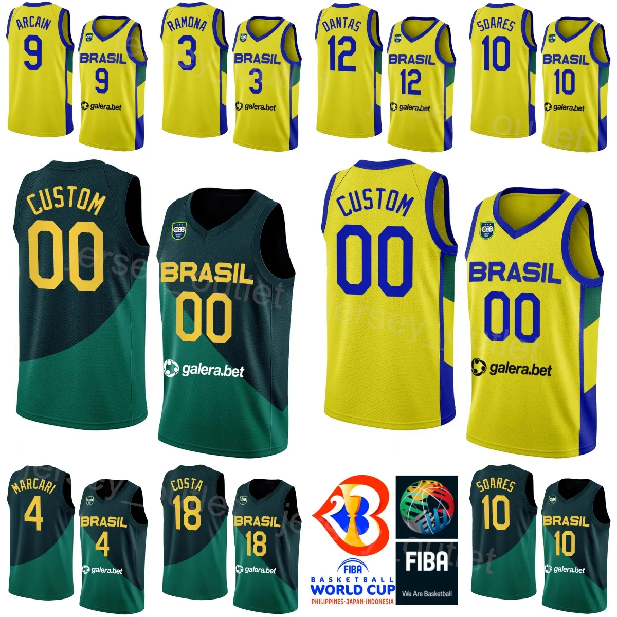 Brazylia Brazylia 32 Koszulki Georginho de Paula Brasil Basketball 2023 Puchar świata 50 Bruno Caboclo 10 Tim Soares 99 Lucas Dias 2 Yago Santos 14 Leonardo Meindl Shirt