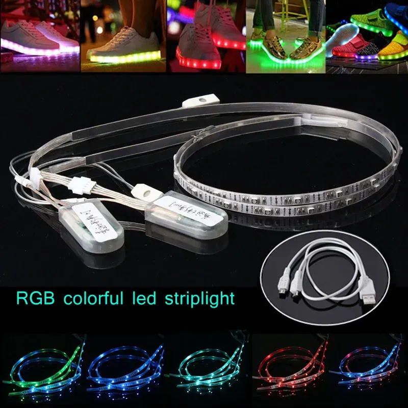 2 PCS 60cm USB شحن البطارية مدعومة RGB 24 LED SMD 3528 قطاع فاتح الأحذية مقاوم للماء حفلة -M25 LL