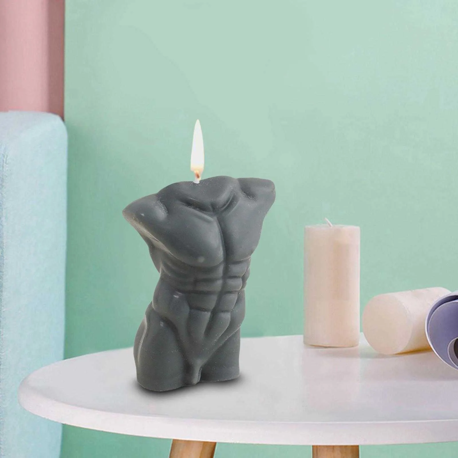 3D Muscle Man Body Curve Shape Candle Statue Nordic Home Bedroom Decorative