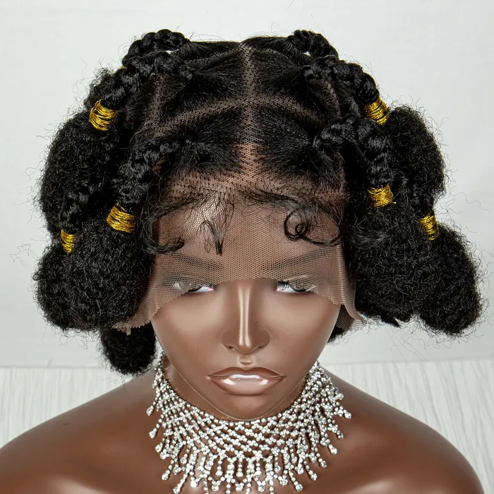 Short Box Braided Lace Wig Ombre Color Knotless Handmade Full Lace Heat Resistant Fiber Transparent Lace 6 Inches For Black Women